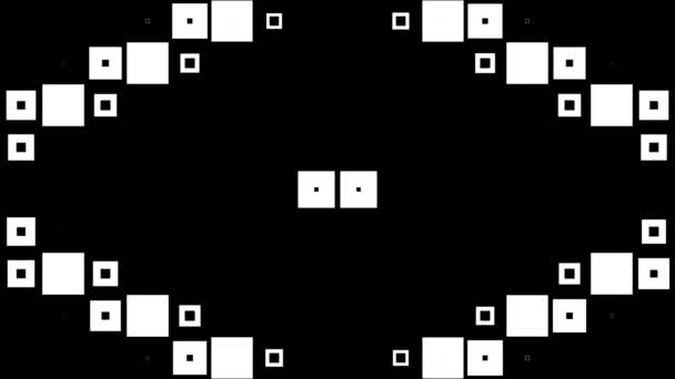 De animatie van de pixel op zwart-wit achtergrond. Korrelig digitaal scherm textuur met een monochromatische zwart-wit willekeurig veranderende patroon. Motie achtergrond van zwarte en witte blokjes — Stockvideo