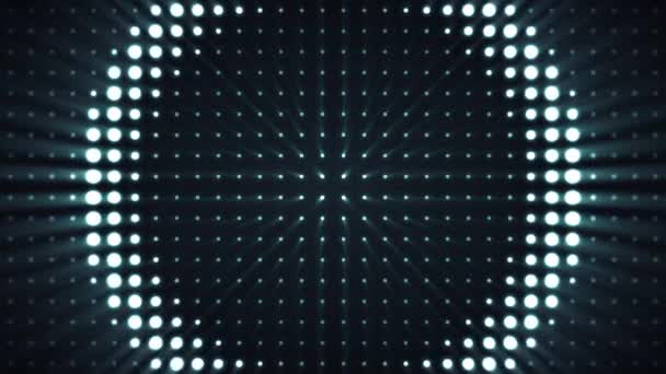 Elementos de Concierto. Panel con la bombilla led. Fondo abstracto con animación de círculos de zoom en pantalla led. Colorida pista de baile con varios brillantes. Lentejuela brillo . — Vídeos de Stock