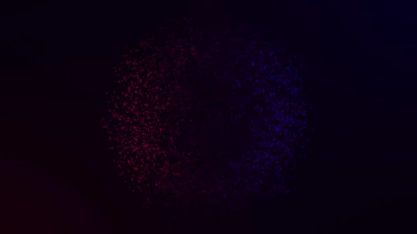 Mouvement abstrait sphère colorée de particules lumineuses. Tableau de points scintillants d'animation ou boule d'énergie numérique — Video