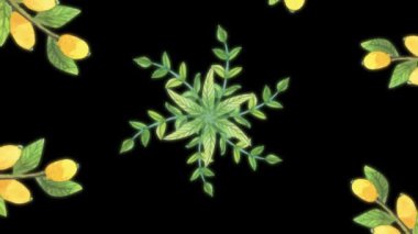 Siyah bir arka plan üzerinde bitkilerin Soyut animasyon. Siyah arka plan üzerine boyalı çiçekler