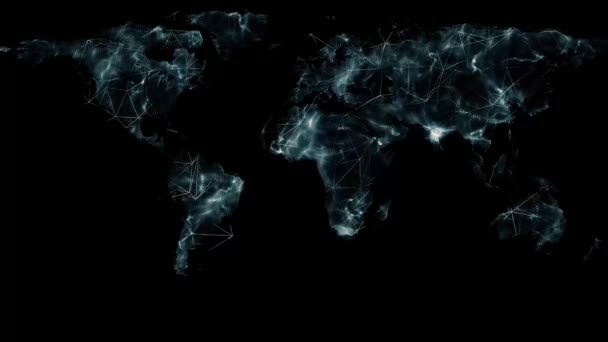 Animation de carte du monde numérique, boucle transparente. Animation de la carte du monde technologique sur fond noir — Video