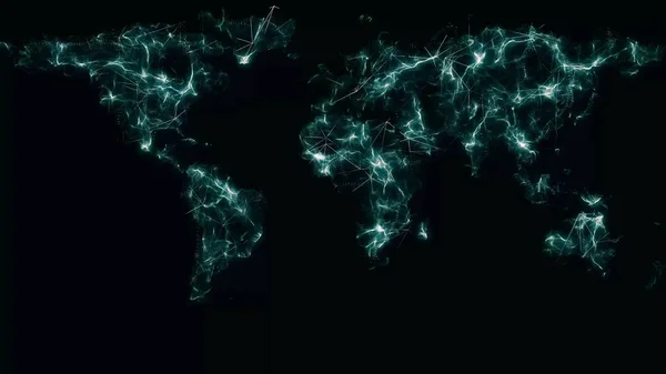 Cyfrowy świat mapę animacja, Płynna pętla. Animacja technologicznego świata mapy na czarnym tle — Zdjęcie stockowe