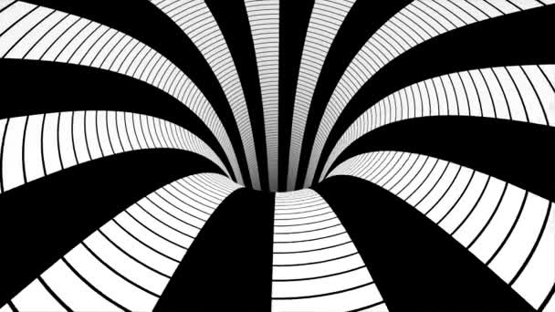Abstracto sin costuras dentro del túnel en blanco y negro de viaje. Animación de movimiento abstracto en un túnel blanco y negro — Vídeo de stock