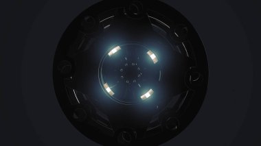 Soyut yuvarlak animasyon, daireler ile yüksek teknoloji filmde. Fütüristik etkisi. Tekerlek teknoloji merkezi görme. Animasyon soyut yuvarlak mekanizması