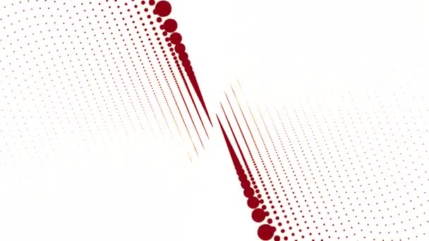 Fliegen durch rote Punkte auf weißem Hintergrund. abstrakter Hintergrund mit roten Farben verschwommen mit Lichtern, die sich durch den Rahmen bewegen. viele Teilchen fliegen durch die Luft — Stockvideo
