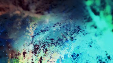 Uçan renkli parçacıklar, arka plan titreşimleri ile şaşırtıcı aracılığıyla. Soyut parlayan parçacıklar uzayda uçan, bilgisayar arka plan oluşturulan