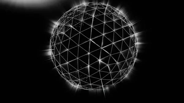 Sphère polygonale noire avec bords blancs et fond clair. Plexus noir abstrait Sphère géométrique, polygonale ou Lowpoly faite à partir de lignes et de points ou de nœuds . — Photo