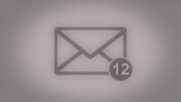 Animering av e-kuvert med auto räknar antal. Inkorg, inkommande meddelanden eller e-post. E-ikonen med inkommande e-counter. — Stockvideo