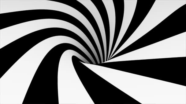 Tunnel ipnotico animato con quadrati bianchi e neri. Illusione ottica a strisce grafica geometrica tridimensionale del movimento del modello di wormhole. Illusione ottica creata dallo zoom in di nero e — Video Stock