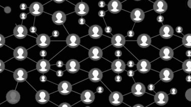 Sosyal ağ bağlantıları. İnsanlar internet üzerinden bir dünya haritası şekle dönüştürme düğümlerini bağlayan. Hareket grafik animasyon ağ. Hızla büyüyen bir sosyal ortam içine insanlar ağ.