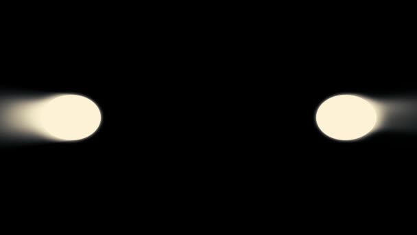 Animation des Autoscheinwerfers auf schwarzem Hintergrund. Autoscheinwerfer schalten sich in der Dunkelheit ein. Silhouette des Autos mit Scheinwerfern auf schwarzem Hintergrund. Abblendlicht im Auto isoliert.