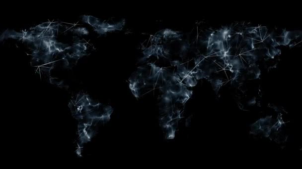 세계 지도 네트워크입니다. 소셜 네트워크 연결입니다. 사람들이 인터넷에서 세계지도의 모양으로 변형 하는 노드 연결. 지구 연결을 성장. 전세계 네트워크 확대 — 비디오