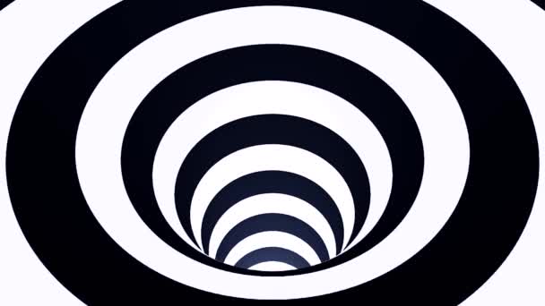 Animerade hypnotiska tunnel med vita och svarta rutor. Randig synvilla tre dimensionell geometriska maskhål form mönster rörlig grafik. Optisk illusion skapad av zoom i svart och — Stockvideo