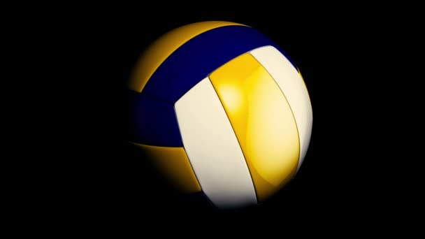 Volleyboll-boll. Mörk blå, gul Volley-boll boll. Läder volleyboll. — Stockvideo