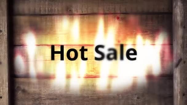 Горячая надпись на распродаже. Анимация горящей надписи HOT SALE. Его время для покупок — стоковое видео