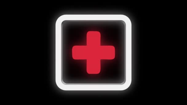 Animation rotating red plus sign on a black background. Concept of health — Stock Video