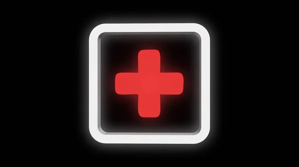Animation rotating red plus sign on a black background. Concept of health