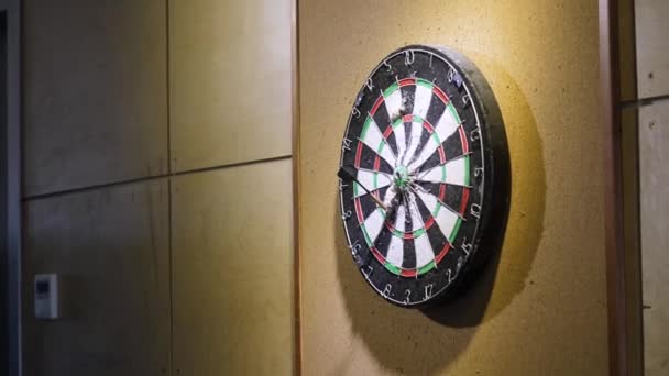 Throw the dart at the dart Board. Concept of success. Playing Darts — Stock Video