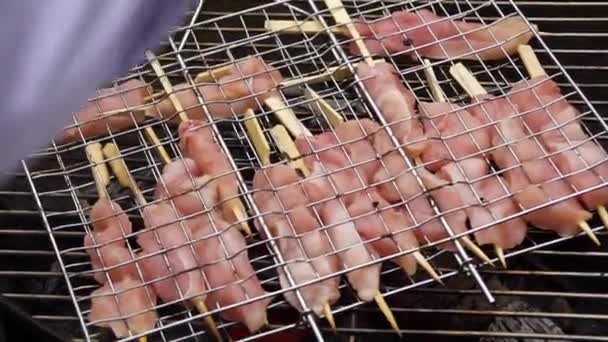 Gegrillte Hühnerbrust. Hühnerfilet wird auf dem Grill gegrillt — Stockvideo