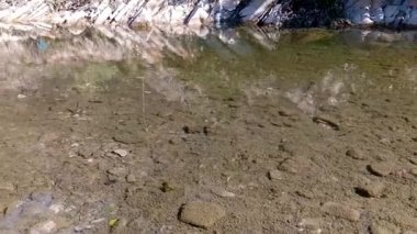 Güzel suları yumuşak dalgaların yüzeyi boyunca hareket ile. Kayalar sığ alt aşağıda görülebilir. Pitoresk yaz taşlar arasında bir dağ nehir saydam soğuk su akar. Doğa tasarım