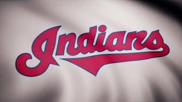 USA - Nowy Jork, 12 sierpień 2018: Flaga Cleveland Indians, amerykański baseballista team - pętli. Macha flagą z logo profesjonalny zespół Cleveland Indians. Materiały redakcyjne — Wideo stockowe