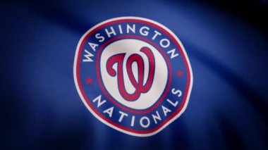 Washington vatandaşları profesyonel takım logolu bayrak sallıyor. Beyzbol Washington vatandaşları ile dalgalanan bayrak Close-up kulüp logosu, sorunsuz döngü. Editoryal klip.