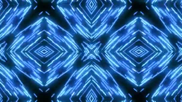 Kaleidoscopes bakgrund med animerade glödande neon färgstarka linjerna. Kaleidoscopes bakgrund med animerade glödande neon färgglada linjer och geometriska former — Stockvideo