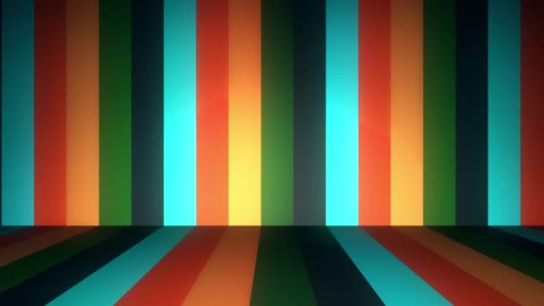 Abstrakter Hintergrund mit Animation beweglicher bunter Streifen an Wänden und Boden. Animation einer nahtlosen Schleife. abstrakte Animation von farbigen Fußböden und Wänden — Stockvideo