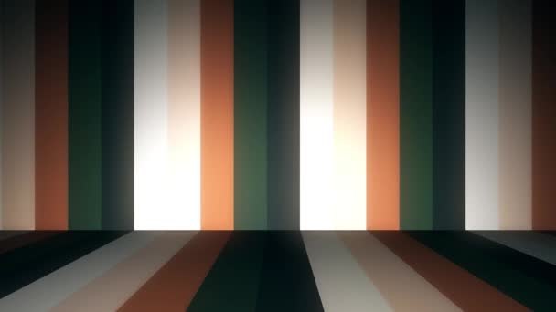 Абстрактный фон с анимацией движущихся цветных полос на стенах и полу. Анимация бесшовного цикла. Абстрактная анимация цветных полов и стен — стоковое видео