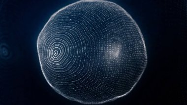 Küre dönen puan, parçacıklar. Animasyon döngüsü. Teknolojik animasyon noktalarından küresel şekli