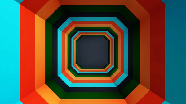 Square colored tunnel. Abstract animation of a square multicolored tunnel