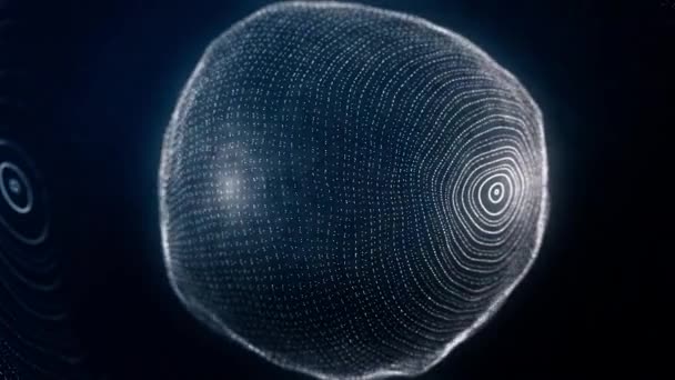 粒子の回転点の球。アニメーションをループします。技術アニメーションのポイントの球形の形 — ストック動画