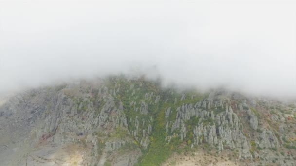 Vue large colorée sur la vallée vert profond sous un ciel nuageux. Fusillade. Vue du sommet de la montagne sous les nuages 
