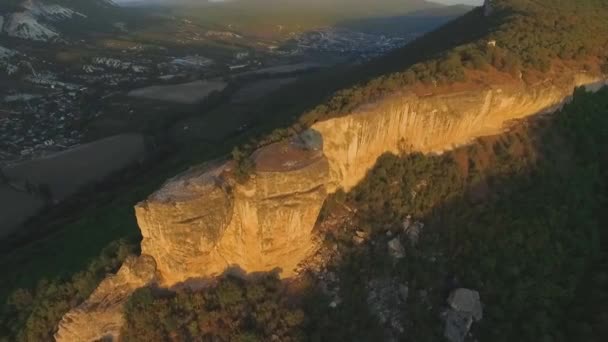 Pohled Shora Pohoří Lese Při Západu Slunce Střela Úžasný Výhled — Stock video