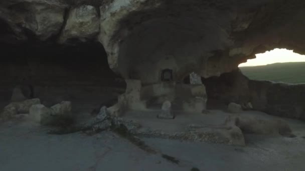 View at the natural mountain. Shot. Inside the mountain stone cave — Stock Video