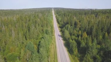 Yeşil tarım arazileri ile doğal bir dolambaçlı ülke yol üstten görünüm. Küçük. Hava kırsal yol kırsal, mavi gökyüzü