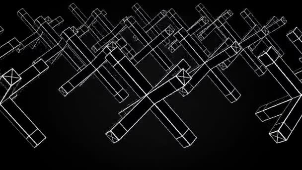 Animação abstrata de movimento de formas geométricas em um fundo preto. Formas geometricamente complexas — Vídeo de Stock