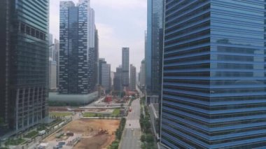 Singapur hava görünümünü şehir alanı aşağı. Vurdu. Singapur gökdelenlerin üstten görünüm