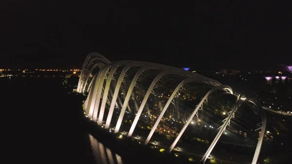 Luchtfoto van Singapore naar beneden stadsgebied in nachttijd. Schot. Bovenaanzicht van Singapore bij nacht — Stockfoto