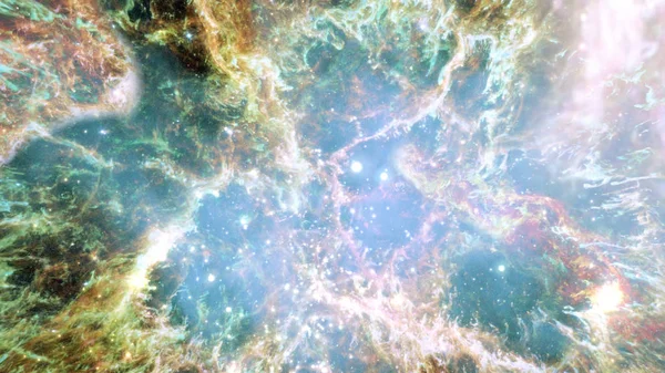 Dış uzay renkli ve dinamik bir Nebulanın içine uçan. Animasyon yıldız ile renkli parlak Gökadası — Stok fotoğraf
