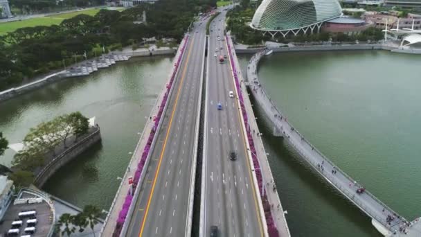 Vista aérea de Singapur en la autopista. Le dispararon. Coches en la carretera vista aérea — Vídeo de stock