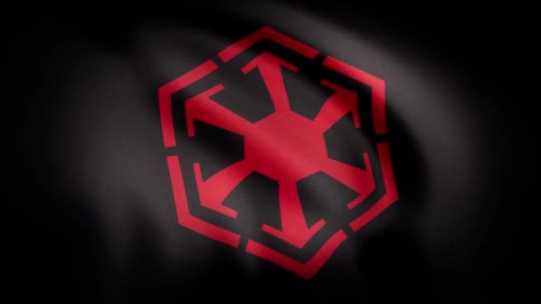 Waving in the wind flag with the symbol of Sith Empire. The animation of the flag of the Sith Empire Symbol. The star Wars theme. Editorial only use — Stock Video