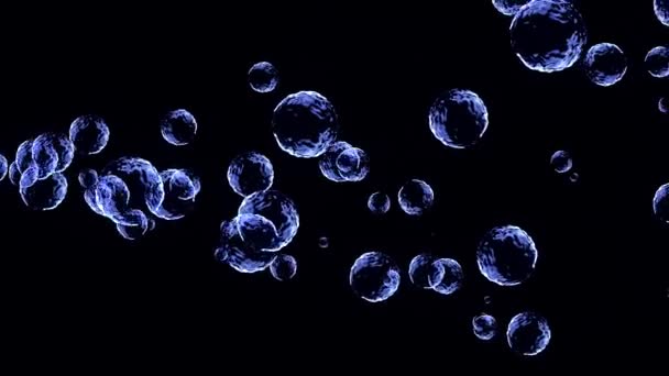 Tmavě modré létající bubliny pozadí. Kompozice záběrů pohybu s tmavě modré bubliny na černém pozadí. Abstraktní pozadí tvořené pohybující se světelné částice — Stock video
