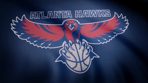 Animación ondeando en la bandera del viento del club de baloncesto Atlanta Hawks. Uso editorial solamente — Vídeo de stock