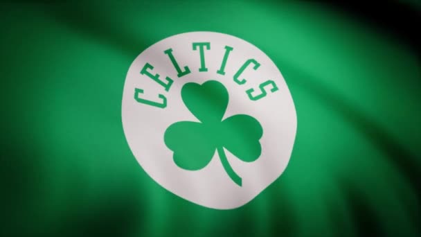 Animación ondeando en la bandera del viento del club de baloncesto Boston Celtics. Uso editorial solamente — Vídeo de stock