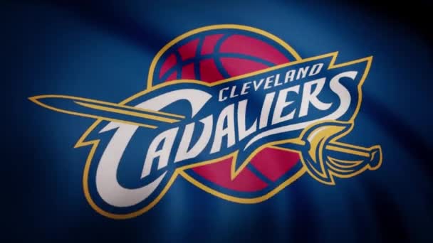 Animação acenando na bandeira do vento do clube de basquete Cleveland Cavaliers. Apenas para uso editorial — Vídeo de Stock