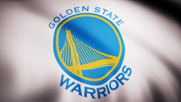 Animáció integetett a szél zászlaja kosárlabda klub Golden State Warriors. Csak a szerkesztőségi használatára — Stock videók