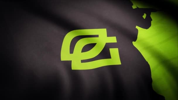 Animación ondeando símbolo de la bandera del equipo profesional de eSports OpTic Gaming. Un equipo de deportes cibernéticos de clase mundial. Uso editorial solamente — Vídeos de Stock