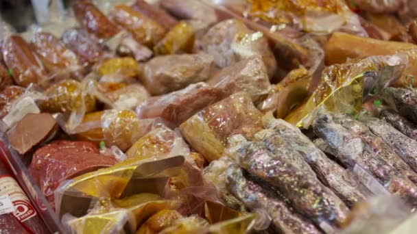 Viande Supermarché Boucher Marché Avec Différents Produits Viande Sous Vide — Video