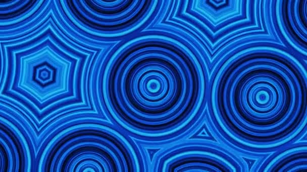 Синий фон, круги движения и мигающий свет. Синий калейдоскоп. Декоративный геометрический калейдоскоп светового шоу звезды движущейся картины синий новый качество художественной анимации — стоковое видео